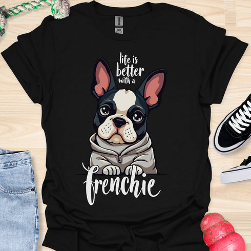 Life is better with a frenchie - V4 - Modern Portrait T-Shirt